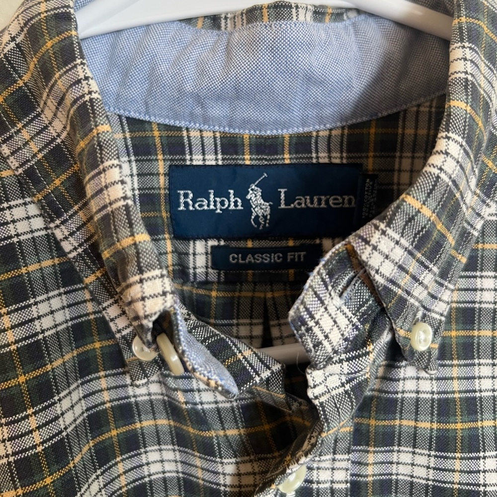 Ralph Lauren Men's Button-Down Plaid Shirt in Olive and Yellow - Picture 3 of 4